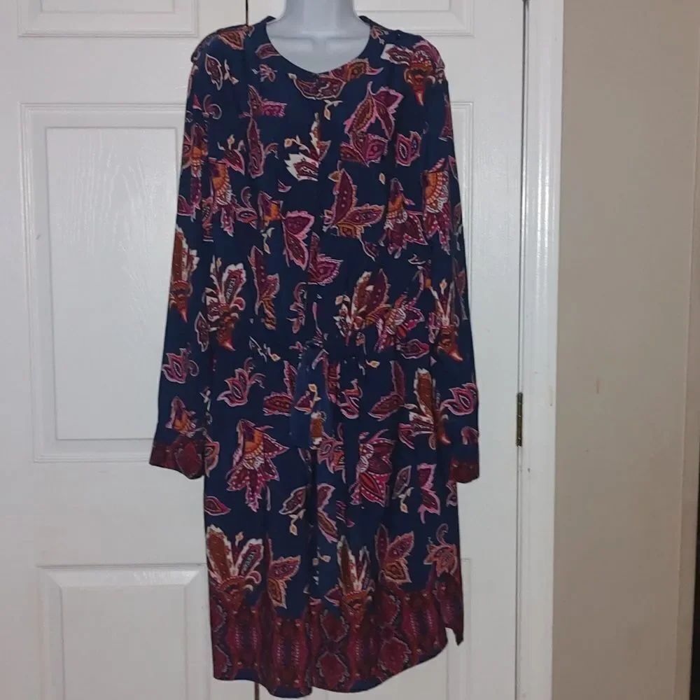 Liz Claiborne Blue, Pink, & Orange Floral Long Sleeve Button-front Dress Size 3X